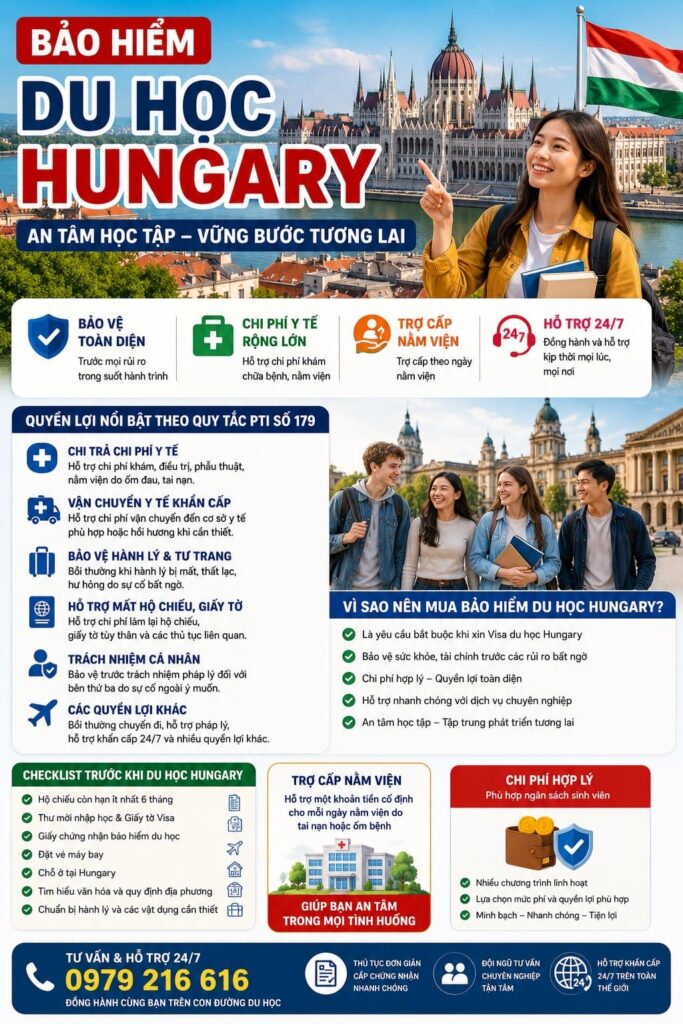 Liên hệ ngay với Bảo Hiểm Bảo Việt – Hotline 0979 216 616 để được tư vấn và hỗ trợ bảo hiểm du học Hungary 24/7.