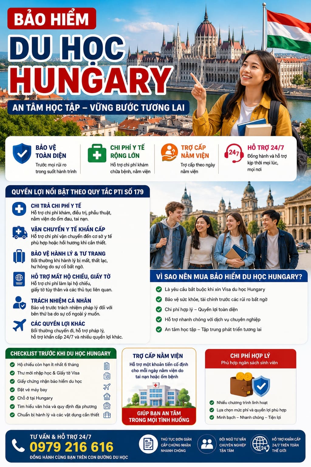 Liên hệ ngay với Bảo Hiểm Bảo Việt – Hotline 0979 216 616 để được tư vấn và hỗ trợ bảo hiểm du học Hungary 24/7.